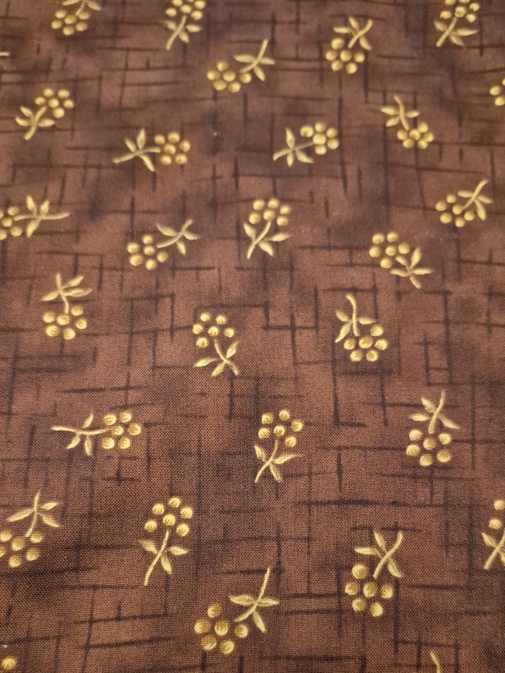 Meadowbrook Brown Yellow Floral Cotton Fabric 1 1/2 Yards Benartex Quilting
